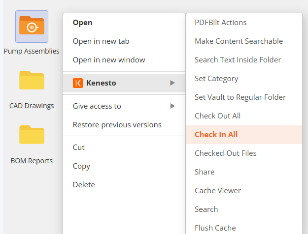 Kenesto smart file locking panel — Auto Lock protection and Vault Mode Check-Out / Check-In, with visibility into who has each file locked