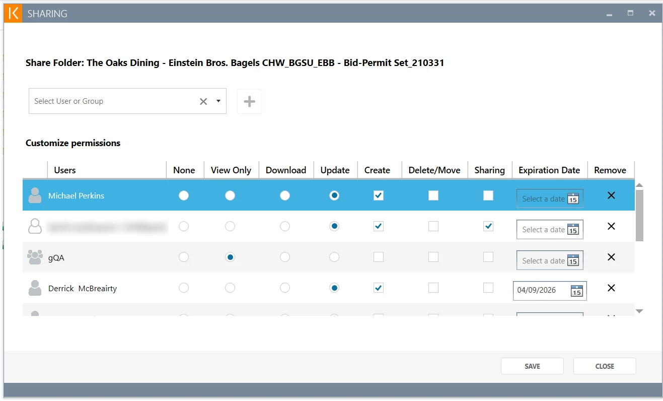 Kenesto sharing permissions with expiration dates